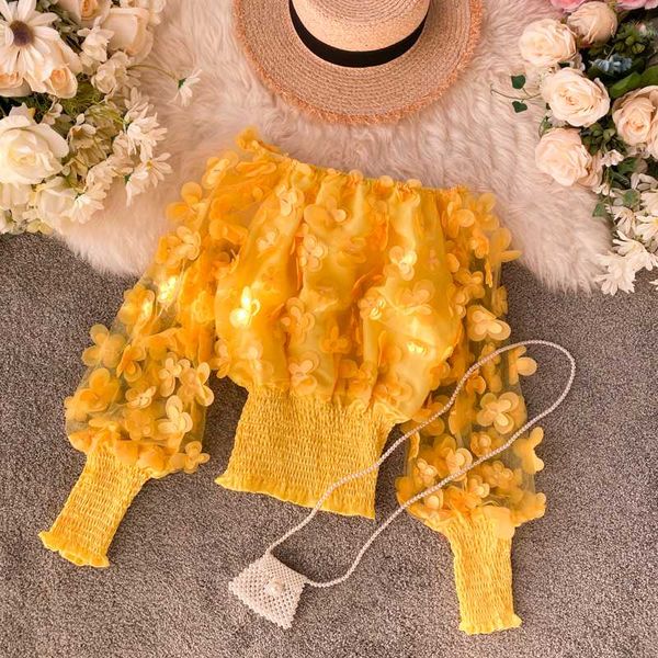 women blouse korean 3d flowers chic puff sleeve shirts 2020 summer stretch slim short fashion shirt blouses feminine yellow, White
women blouse korean 3d flowers chic puff sleeve shirts 2020 summer stretch slim short fashion shirt blouses feminine yellow, White