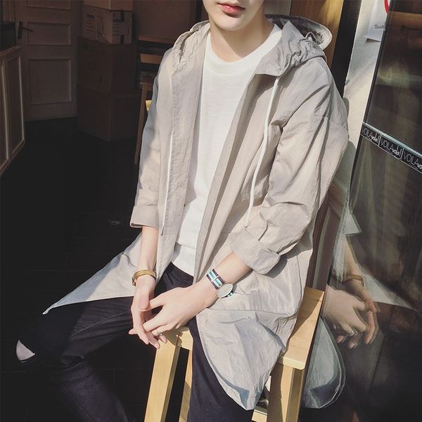 e818o hong kong couple summer wear men's korean style mid-length hooded trench coat youth thin solid children's pullover children, Tan;black
e818o hong kong couple summer wear men's korean style mid-length hooded trench coat youth thin solid children's pullover children, Tan;black