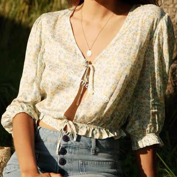 women's blouses & shirts women lace-up short blouse v-neck half sleeve ruffles vintage floral printed lady shirt &2021, White
women's blouses & shirts women lace-up short blouse v-neck half sleeve ruffles vintage floral printed lady shirt &2021, White