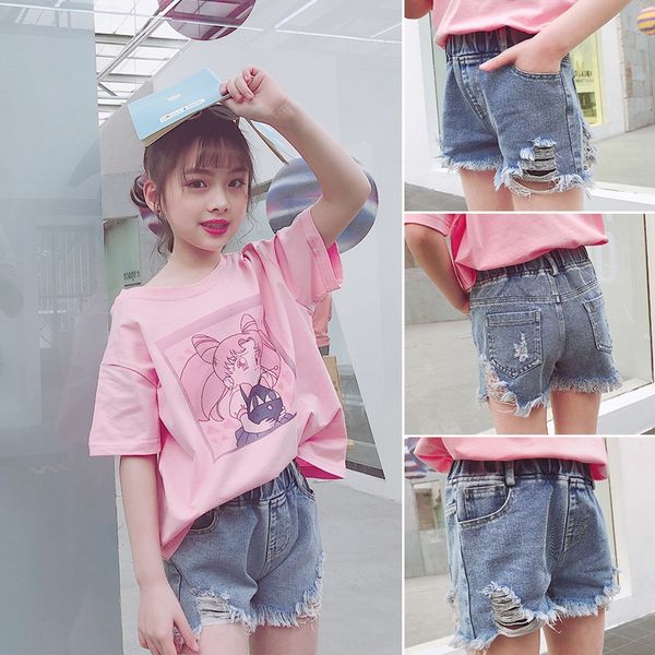 lxmjv girls' denim shorts 2020 new online popular foreign-style cropped korean nine nine shorts ankle-length pants style versatile fash, Blue 
lxmjv girls' denim shorts 2020 new online popular foreign-style cropped korean nine nine shorts ankle-length pants style versatile fash, Blue
