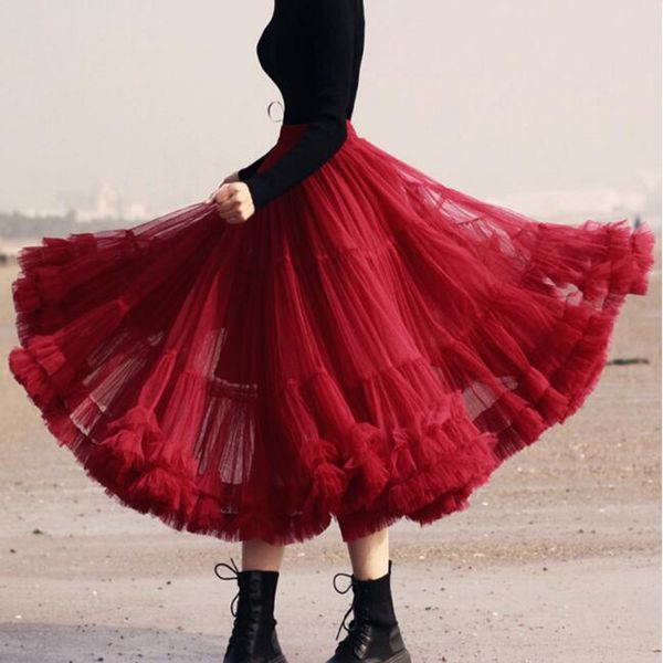 elegant charming burgundy ankle length tulle skirts for women elastic waistline puffy tutu skirt female saias custom made, Black
elegant charming burgundy ankle length tulle skirts for women elastic waistline puffy tutu skirt female saias custom made, Black