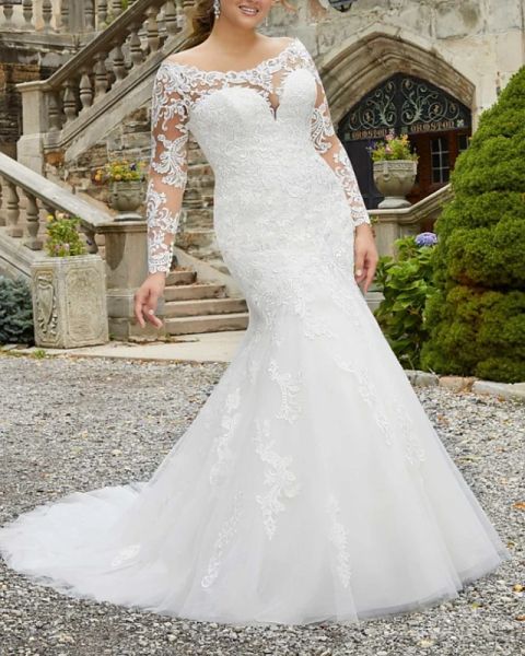 mermaid / trumpet wedding dresses off shoulder sweep / brush train lace tulle long sleeve formal plus size with embroidery, White
mermaid / trumpet wedding dresses off shoulder sweep / brush train lace tulle long sleeve formal plus size with embroidery, White