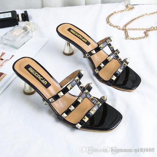 designer slides sandals red party women slippers rivets wedding slipper high-heeled stiletto with open toe lazy shoes, Black
designer slides sandals red party women slippers rivets wedding slipper high-heeled stiletto with open toe lazy shoes, Black