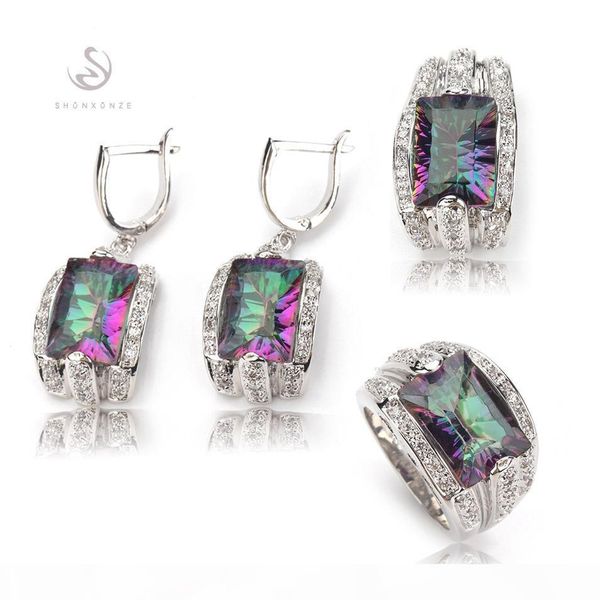 shunxunze sumptuousness jewelry sets women wedding (ring earring pendant) white and rainbow cubic zirconia rhodium plated r704set size 6-9, Silver 
shunxunze sumptuousness jewelry sets women wedding (ring earring pendant) white and rainbow cubic zirconia rhodium plated r704set size 6-9, Silver