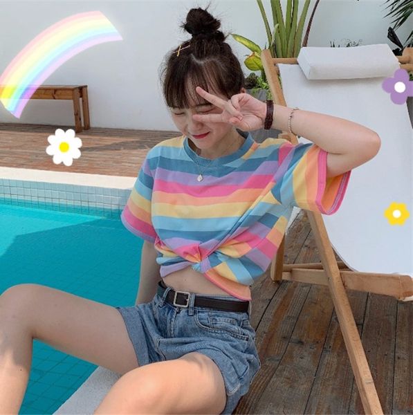 rainbow striped t- t-shirt for women 2020 new summer korean style loose all-match short shirt short sleeve trendy, White
rainbow striped t- t-shirt for women 2020 new summer korean style loose all-match short shirt short sleeve trendy, White