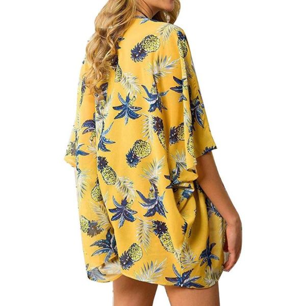 women half sleeve floral print bikini cover up loose chiffon kimono cardigan, White;black
women half sleeve floral print bikini cover up loose chiffon kimono cardigan, White;black