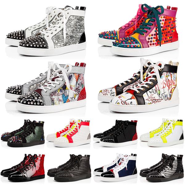 with box suede leather platform red bottoms studded spikes flats casual shoes bottom men women fashion high cut party lovers shoes, Black
with box suede leather platform red bottoms studded spikes flats casual shoes bottom men women fashion high cut party lovers shoes, Black