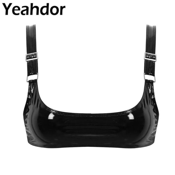 bras womens female wet look patent leather bra lingerie wide shoulder straps deep u neck wire woman unlined braltte, Red;black
bras womens female wet look patent leather bra lingerie wide shoulder straps deep u neck wire woman unlined braltte, Red;black