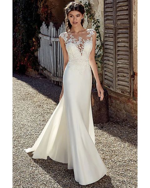 a-line wedding dresses bateau neck court train chiffon lace tulle cap sleeve illusion detail backless with lace appliques, White
a-line wedding dresses bateau neck court train chiffon lace tulle cap sleeve illusion detail backless with lace appliques, White