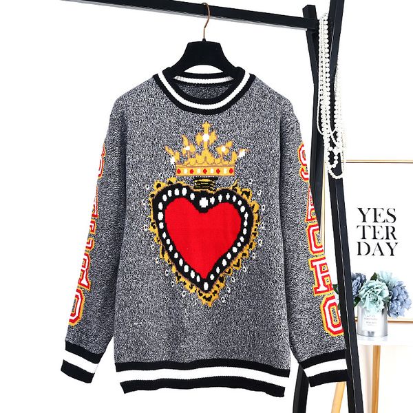 brand design 2020 spring gray heart crown print women pullover harajuku street runway designer christmas sweater jumper clothes, White;black
brand design 2020 spring gray heart crown print women pullover harajuku street runway designer christmas sweater jumper clothes, White;black
