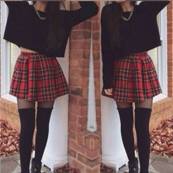 women high waist skater flared red check plaid summer pleated short mini skirt shorts drop shipping, Black
women high waist skater flared red check plaid summer pleated short mini skirt shorts drop shipping, Black