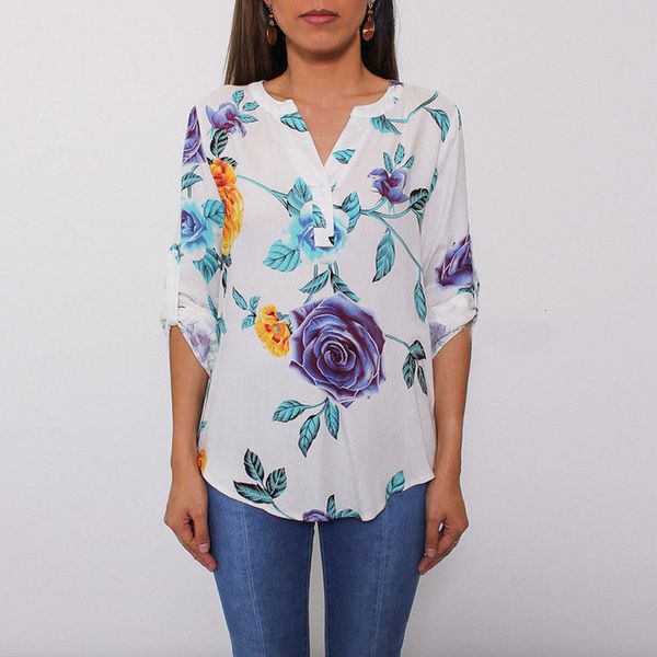 lady casual floral printed shirt fashion women summer loose 3 4 sleeve v neck blouse womens print shirt, White
lady casual floral printed shirt fashion women summer loose 3 4 sleeve v neck blouse womens print shirt, White
