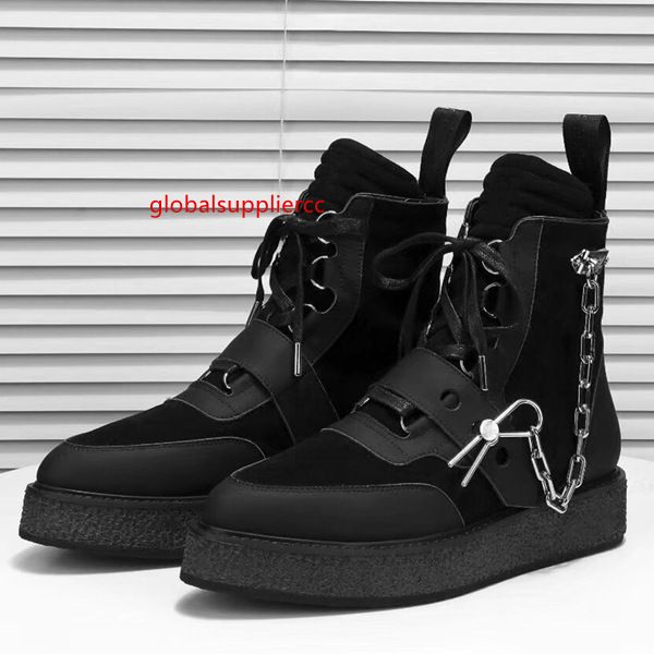 new arrival creeper ankle boot mens fashion boots womens shoes suede calf leather platform booties with metal chain, Black;green
new arrival creeper ankle boot mens fashion boots womens shoes suede calf leather platform booties with metal chain, Black;green