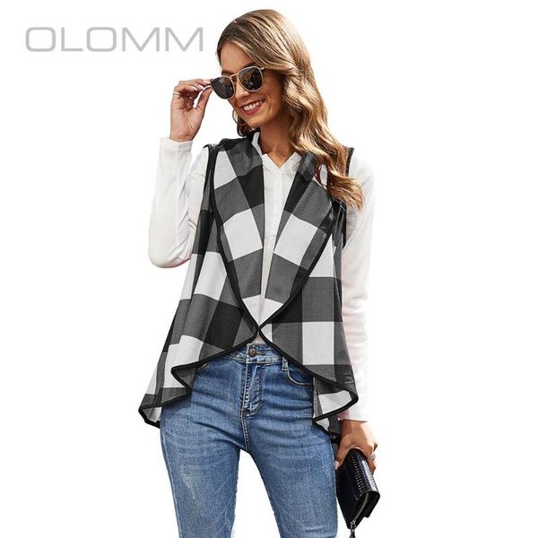 women's vests autumn fashion casual sleeveless plaid pocket cardigan ladies' vest coat female 2021, Black;white 
women's vests autumn fashion casual sleeveless plaid pocket cardigan ladies' vest coat female 2021, Black;white
