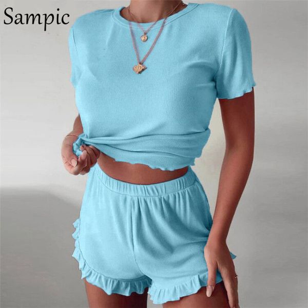 sampic summer pajamas casual short sleeve shirt two piece set crop and ruffles shorts 2 piece women set tracksuit outfits t200722, Gray
sampic summer pajamas casual short sleeve shirt two piece set crop and ruffles shorts 2 piece women set tracksuit outfits t200722, Gray