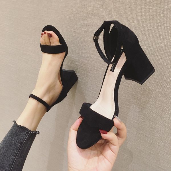 women's shoes sandals korean thick-heeled high-heeled suede round head hollow buckle color matching ladies sandals women, Black
women's shoes sandals korean thick-heeled high-heeled suede round head hollow buckle color matching ladies sandals women, Black