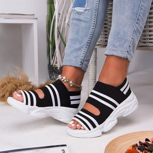 platform woman sandals 2020 slip on flat shoes women sneakers flats walking ladies sandals knitting sock sneakers, Black 
platform woman sandals 2020 slip on flat shoes women sneakers flats walking ladies sandals knitting sock sneakers, Black