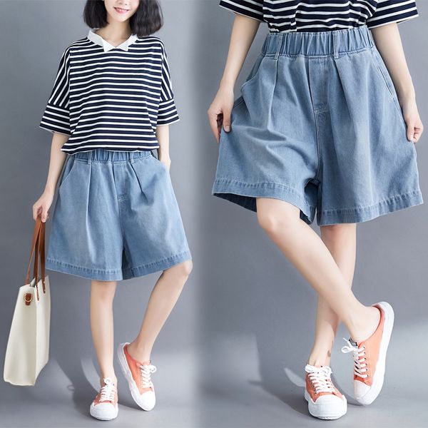 5h2na loose fashion women's wide leg pantsall-match large size women's pants 2020 fat mm slimming casual elastic waist denim five, Blue
5h2na loose fashion women's wide leg pantsall-match large size women's pants 2020 fat mm slimming casual elastic waist denim five, Blue