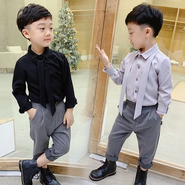 2020 internet red with tie shirt korean shirt clothing men's children's wear british handsome children's pure color fashion, White;black
2020 internet red with tie shirt korean shirt clothing men's children's wear british handsome children's pure color fashion, White;black