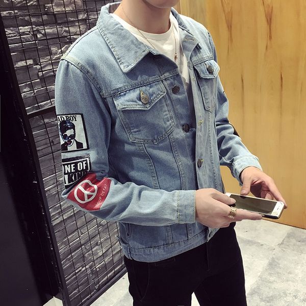 autumn new denim men's korean-style slim fit fashionable denim clothes hole for teenagers jacket jacket jacket, Black;brown
autumn new denim men's korean-style slim fit fashionable denim clothes hole for teenagers jacket jacket jacket, Black;brown