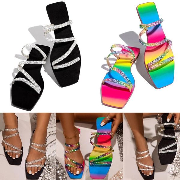 summer sandals women 2020 new strap crystal slip on sandals women's fashion rhinestone rainbow square toe sliders d30, Black
summer sandals women 2020 new strap crystal slip on sandals women's fashion rhinestone rainbow square toe sliders d30, Black