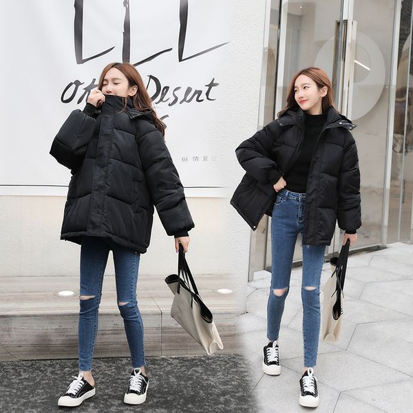 women's down & parkas winter short cotton coat korean loose bread clothing thickened casual hooded padded female e145, Black
women's down & parkas winter short cotton coat korean loose bread clothing thickened casual hooded padded female e145, Black