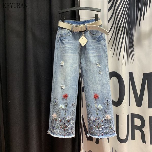 women's jeans european style holes ripped 2021 spring fall beaded burr edges wide leg denim pants jean vaqueros mujer, Blue
women's jeans european style holes ripped 2021 spring fall beaded burr edges wide leg denim pants jean vaqueros mujer, Blue