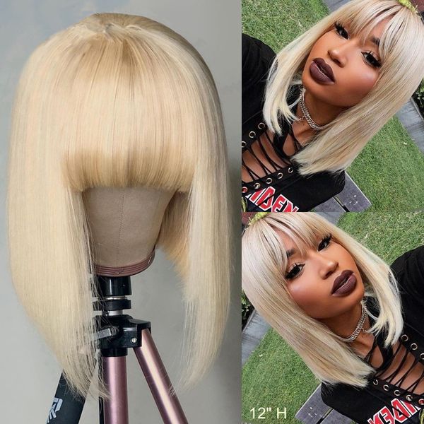 613 blonde bob lace front human hair wigs with bangs 13x4 transparent lace brazilian remy hair 150% straight bob wig pre plucked, Black
613 blonde bob lace front human hair wigs with bangs 13x4 transparent lace brazilian remy hair 150% straight bob wig pre plucked, Black