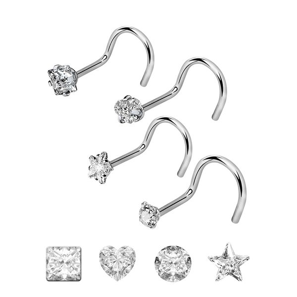 4pcs/lot 4 shapes rhinestone nose ring 20g surgical steel twisted nose studs screw ring body piercing crystal nostril jewelry, Silver
4pcs/lot 4 shapes rhinestone nose ring 20g surgical steel twisted nose studs screw ring body piercing crystal nostril jewelry, Silver