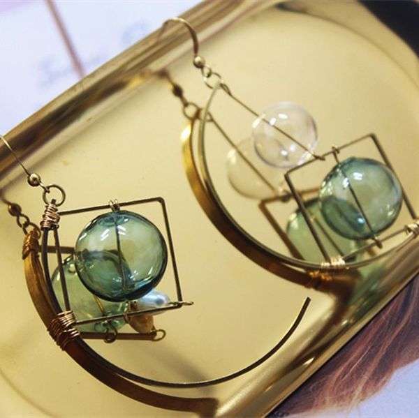 new design hand-made women dangle earrings asymmetric vintage brass stained glass bubble anniversary wedding jewelry, Silver
new design hand-made women dangle earrings asymmetric vintage brass stained glass bubble anniversary wedding jewelry, Silver
