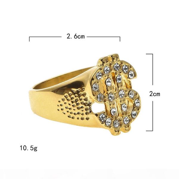 hip hop rock iced out bling gold color us dollar sign signets rings for men jewelry, Silver 
hip hop rock iced out bling gold color us dollar sign signets rings for men jewelry, Silver