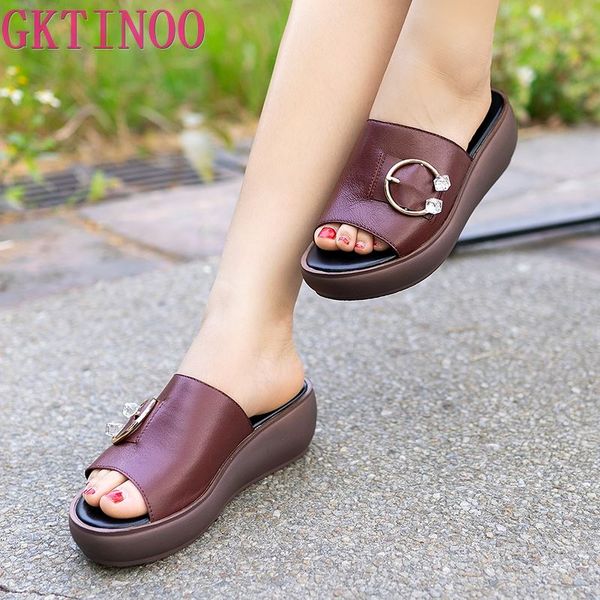 gktinoo 2020 slippers woman platform genuine leather summer shoes fashion wedges heels sandals women's slides, Black
gktinoo 2020 slippers woman platform genuine leather summer shoes fashion wedges heels sandals women's slides, Black