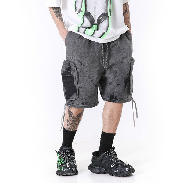 men washed streetwear hip hop loose knee length cargo jeans male vintage fashion high street casual denim middle pant straight, Blue
men washed streetwear hip hop loose knee length cargo jeans male vintage fashion high street casual denim middle pant straight, Blue