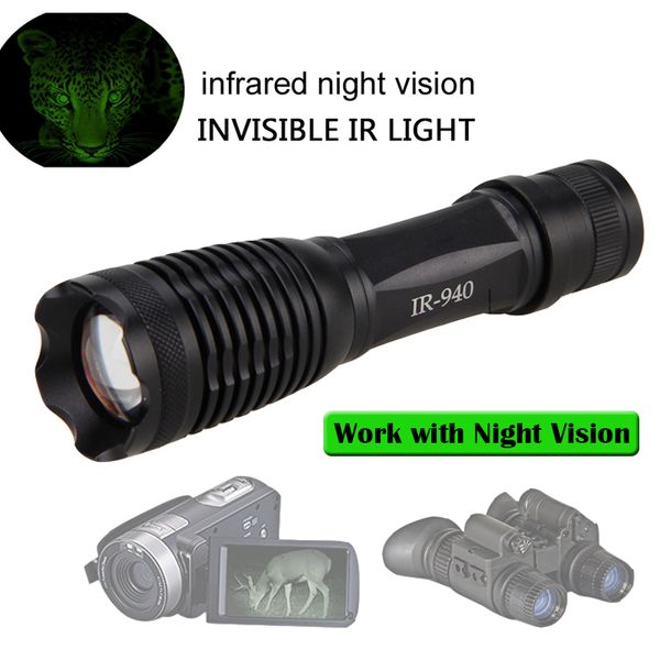 Hunting Tactical Ir Led Tactical Zoomable 5w 940nm Night Vision Torch Infrared Radiation Focus Light Gun Mount 18650