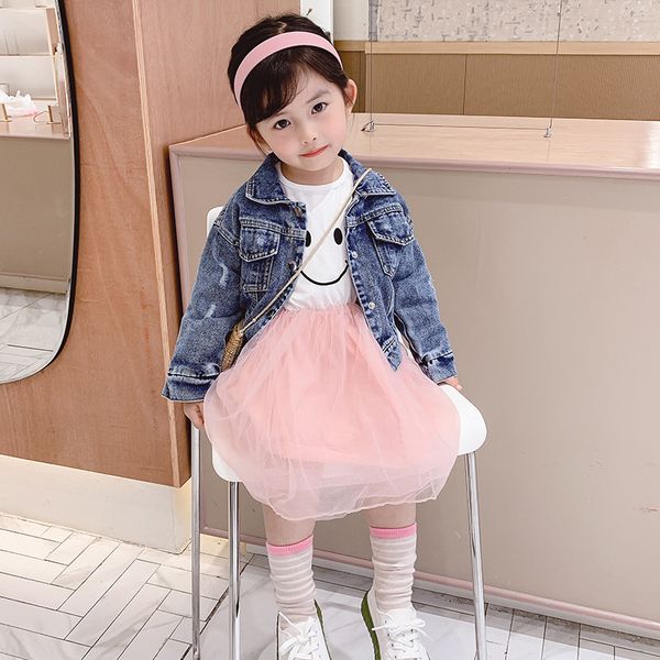 kids designer clothes girls2020 autumn girl smiley face mesh stitching dress korean style denim jacket two-piece one-piece delivery wholesal, White
kids designer clothes girls2020 autumn girl smiley face mesh stitching dress korean style denim jacket two-piece one-piece delivery wholesal, White