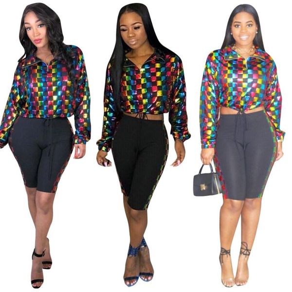 women's tracksuits autumn casual 2 piece set front zip long sleeve lace up crop side colored plaid knee length pants lady matching sets, Gray
women's tracksuits autumn casual 2 piece set front zip long sleeve lace up crop side colored plaid knee length pants lady matching sets, Gray