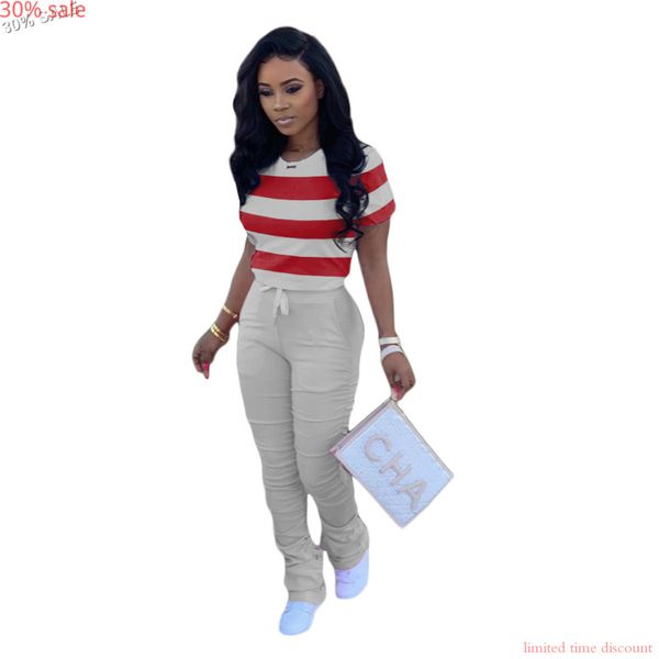women's tracksuits - 30% woman set short-sleeve tee stacked leggings pants 2 piece fashion striped print women matching, Gray
women's tracksuits - 30% woman set short-sleeve tee stacked leggings pants 2 piece fashion striped print women matching, Gray