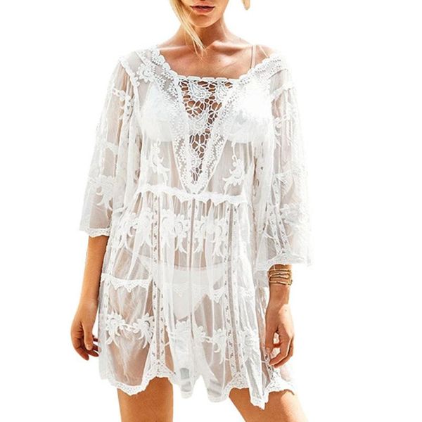 women's swimwear women sheer floral lace bikini cover up crochet pullover loose beach dress 2021, White;black
women's swimwear women sheer floral lace bikini cover up crochet pullover loose beach dress 2021, White;black