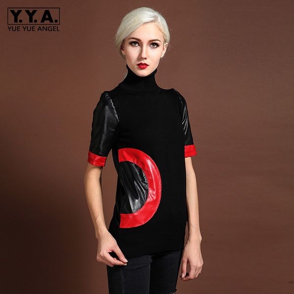 women's sweaters fashion women patchwork sweater office lady stretch slim fit knitting turtleneck thicken short sleeve pullovers, White;black
women's sweaters fashion women patchwork sweater office lady stretch slim fit knitting turtleneck thicken short sleeve pullovers, White;black