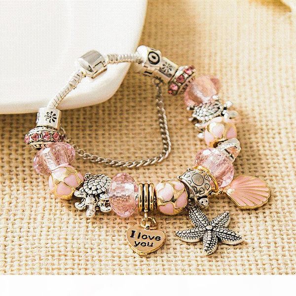 lovely pink crystal shell charm designer bracelet & bangle antique silver tortle starfish bead bracelet for women jewelry, Golden;silver
lovely pink crystal shell charm designer bracelet & bangle antique silver tortle starfish bead bracelet for women jewelry, Golden;silver