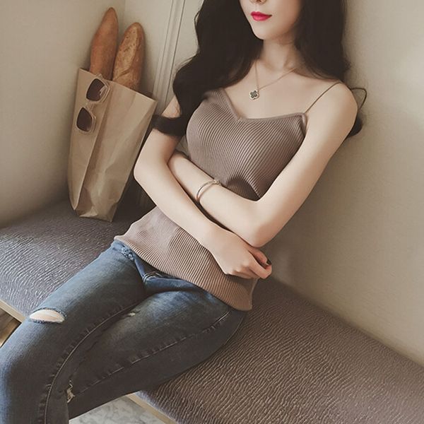 new korean style slim vertical pattern sling knitted base shirt in 2020 slim solid color simple thin sling women's wear, Camo
new korean style slim vertical pattern sling knitted base shirt in 2020 slim solid color simple thin sling women's wear, Camo