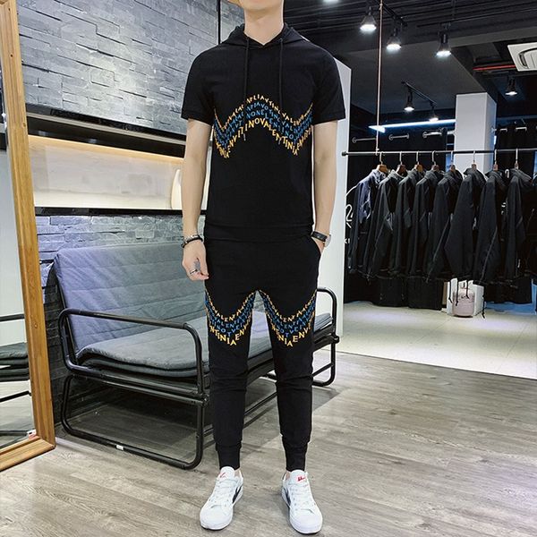 hooded t-shirts mens tracksuits pants short sleeve hoodies casual ninth pants summer mens clothing 2 piece set, Gray
hooded t-shirts mens tracksuits pants short sleeve hoodies casual ninth pants summer mens clothing 2 piece set, Gray