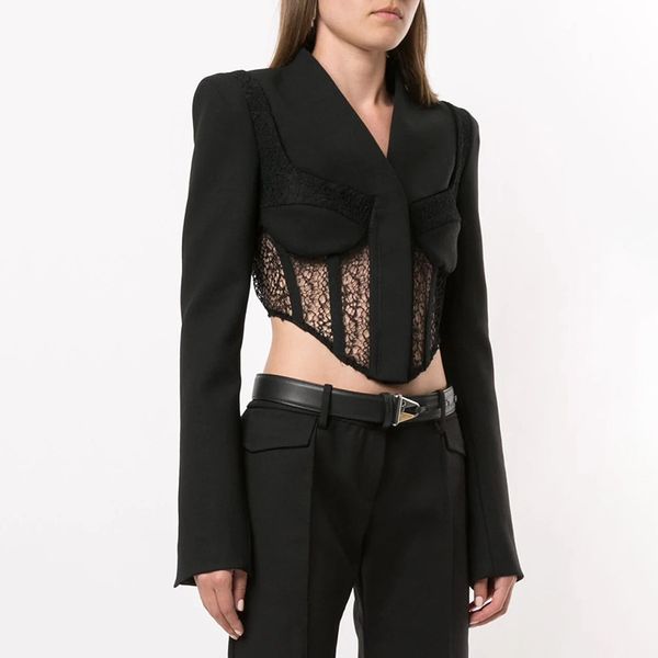 women hollow out crop jacket lace patchwork asymmetrical short jacket coat, Black;brown
women hollow out crop jacket lace patchwork asymmetrical short jacket coat, Black;brown