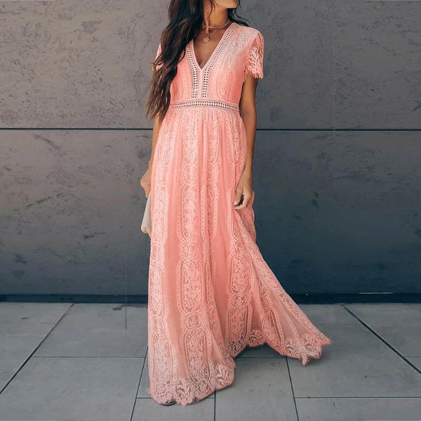 elegant lace long party dress women v-neck summer short sleeve dinner evening retro dresses pink sweet a line floor length robe, Black;gray
elegant lace long party dress women v-neck summer short sleeve dinner evening retro dresses pink sweet a line floor length robe, Black;gray