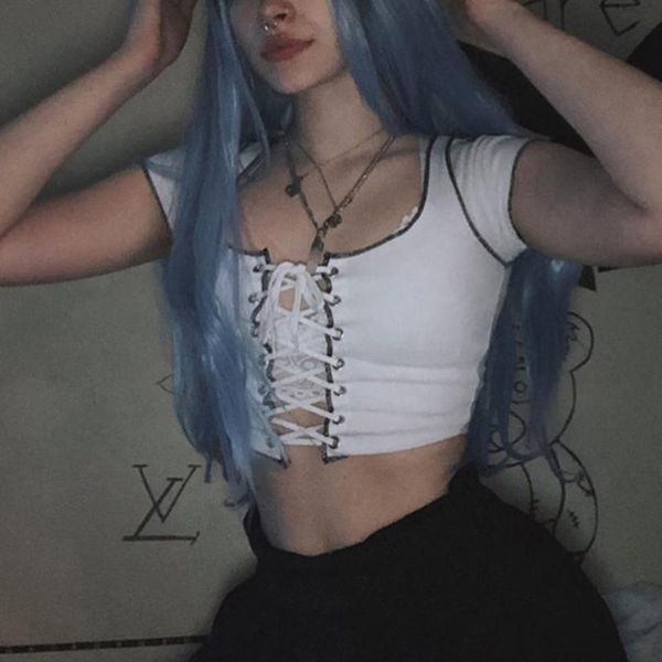 harajuku punk black hollow out lace up tees crop woman summer casual bodycon low chest party streetwear t-shirt, White
harajuku punk black hollow out lace up tees crop woman summer casual bodycon low chest party streetwear t-shirt, White