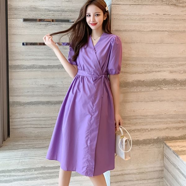 2020 summer korean vintage long dress women puff sleeve v-neck lace-up belted a-line fashion purple casual dresses vestidos, Black;gray
2020 summer korean vintage long dress women puff sleeve v-neck lace-up belted a-line fashion purple casual dresses vestidos, Black;gray