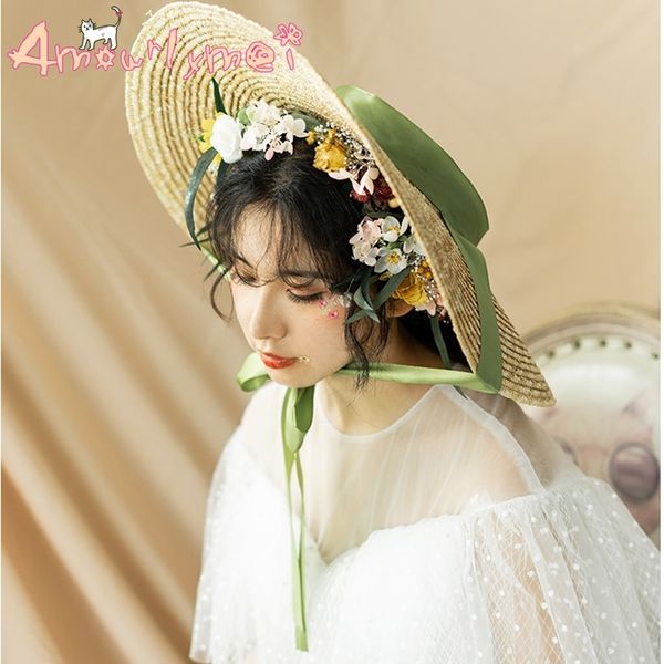 straw hat for women large brim sun hats ribbon bow summer beach sun hat japanese mori girl lolita romantic vintage cap y200619, Blue;gray
straw hat for women large brim sun hats ribbon bow summer beach sun hat japanese mori girl lolita romantic vintage cap y200619, Blue;gray