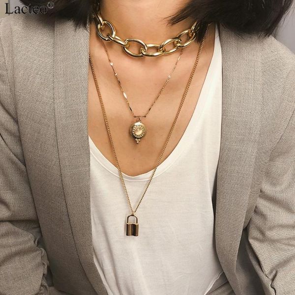 lacteo punk hip hop multi layer lock round circle pendant necklace for women fashion cuba chunky clavicle chain choker necklace, Silver
lacteo punk hip hop multi layer lock round circle pendant necklace for women fashion cuba chunky clavicle chain choker necklace, Silver