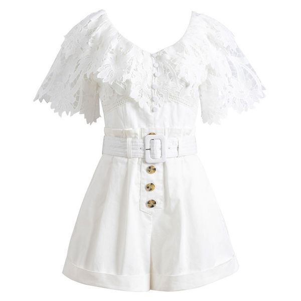 fashion runway 2020 designer jumpsuit women's v-neck ruffles lace sashes short jumpsuit, Black;white
fashion runway 2020 designer jumpsuit women's v-neck ruffles lace sashes short jumpsuit, Black;white