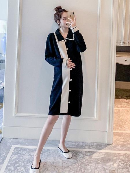 autumn single-breasted maternity knitted dress long sleeve turn-down collar block color patchwork pregnant women straight dress, White
autumn single-breasted maternity knitted dress long sleeve turn-down collar block color patchwork pregnant women straight dress, White